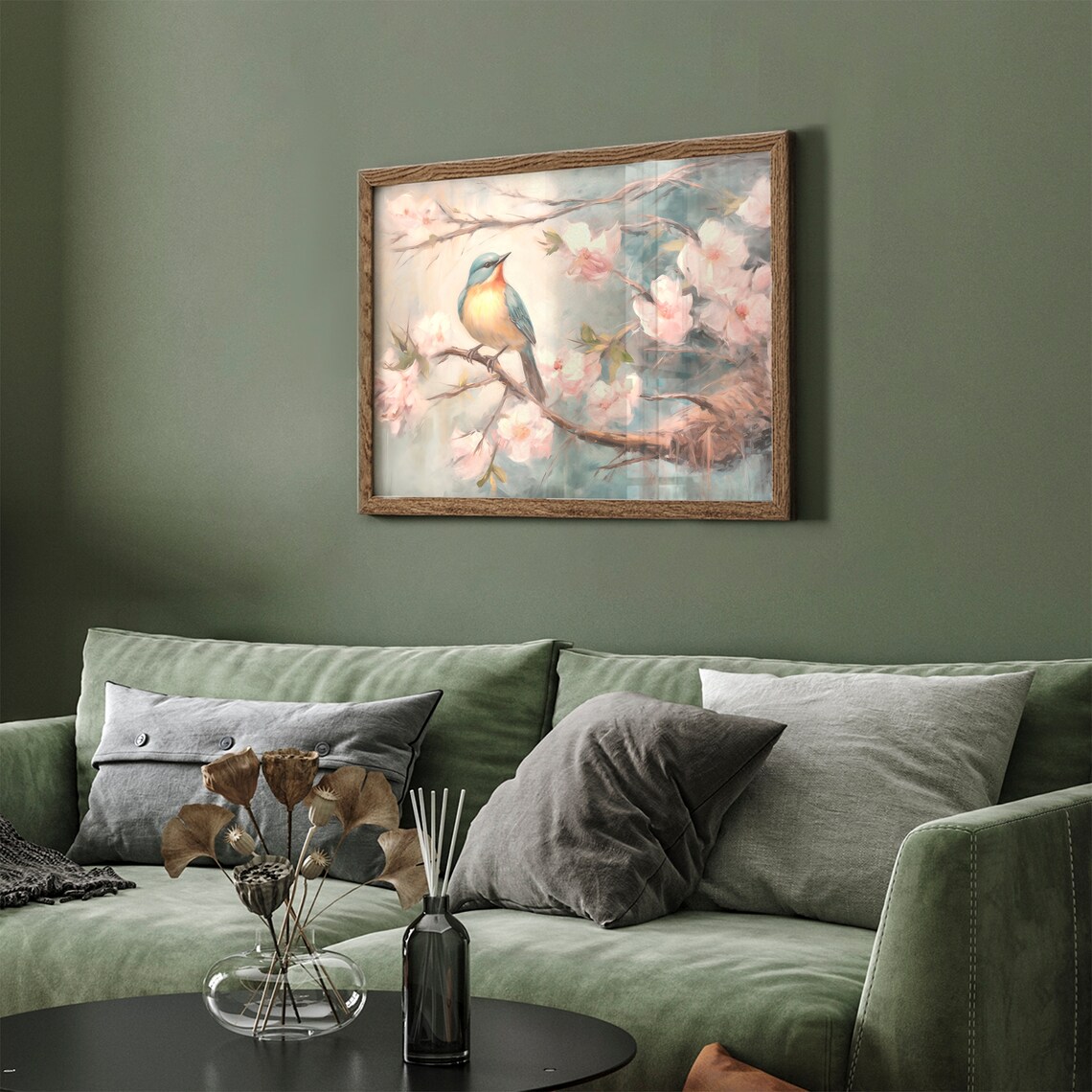 Spring Bluebird on Cherry Blossom Branch Vintage Bird Blossom Art Poster - Image 3