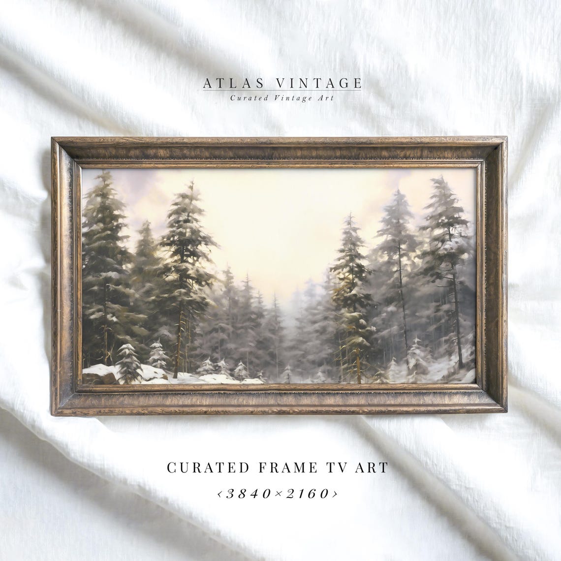 Snowy Pine Forest Misty Winter Trees Vintage Landscape Poster