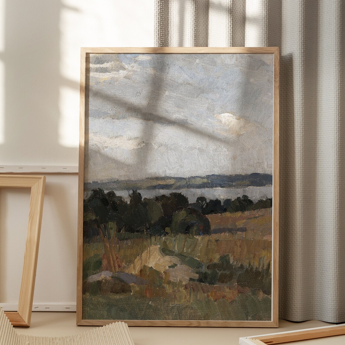 Summer River Valley Landscape Vintage Painting Cloudy Sky Rustic Nature Poster - Image 7