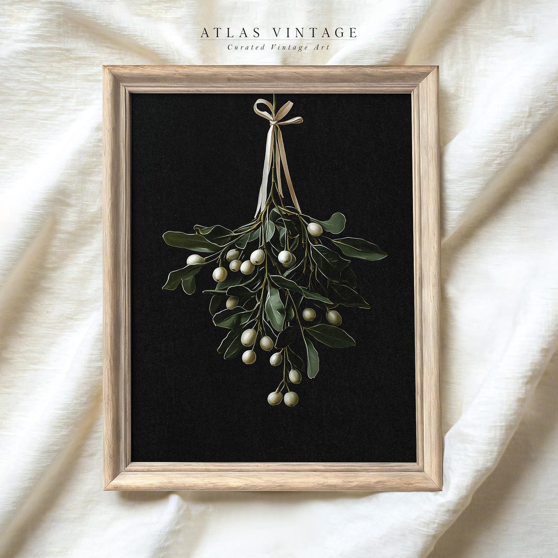 Mistletoe with White Berries on Ribbon Black Background Poster - Image 5