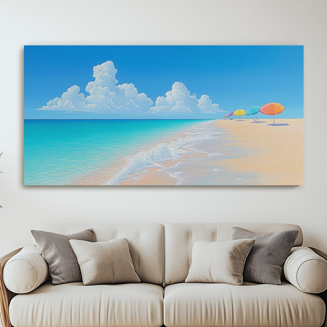 Tropical Beach Colorful Umbrellas Turquoise Ocean Panoramic Poster