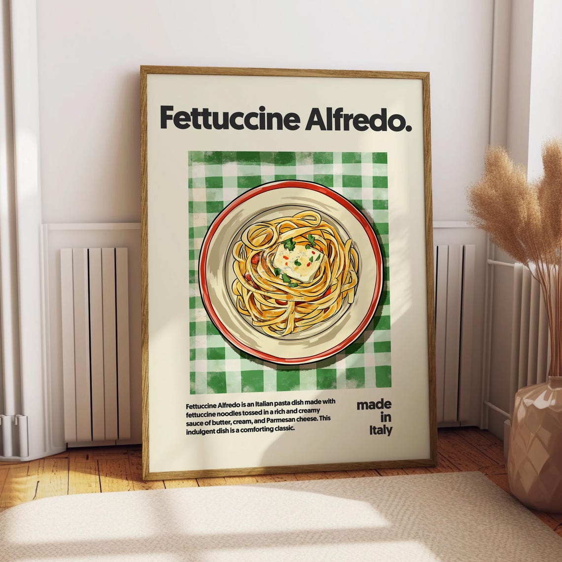 Classic Fettuccine Alfredo Italian Pasta Cream Dish Food Art Poster