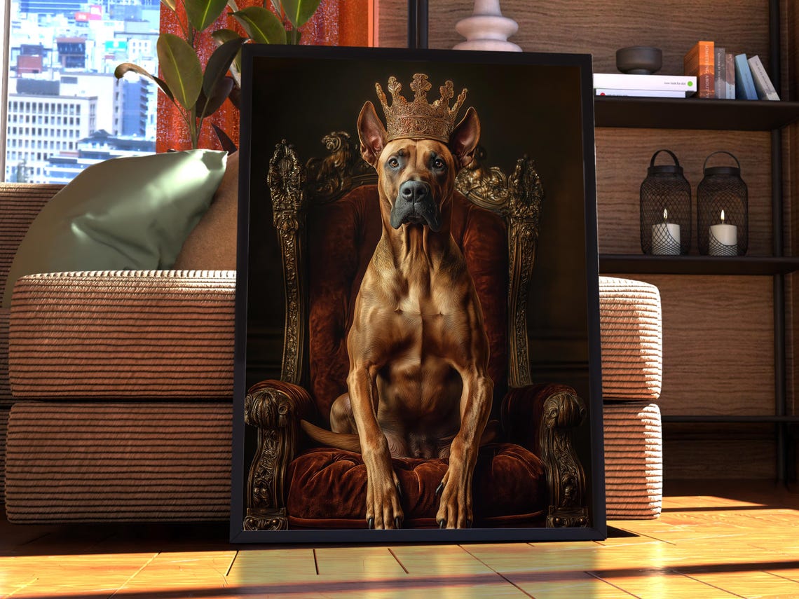 Fawn Great Dane Royal Portrait Poster Crowned Gentle Giant Throne Art