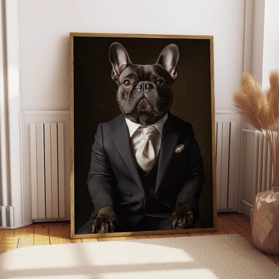 Brindle French Bulldog Suit Portrait Dog Poster Pet Tuxedo Art Gift For Lover Funny