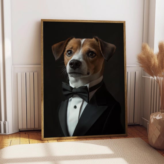 Jack Russell Suit Portrait Dog Poster Pet Tuxedo Art Parson Gift For Lover Funny