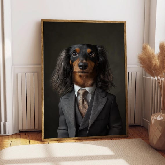 Dachshund Suit Portrait Dog Poster Pet Custom Art Gift For Lover Funny