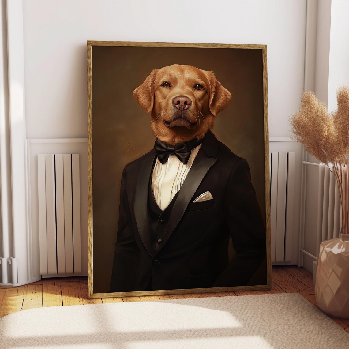 Golden Labrador Retriever in a Black Tuxedo Dapper Dog Portrait Poster