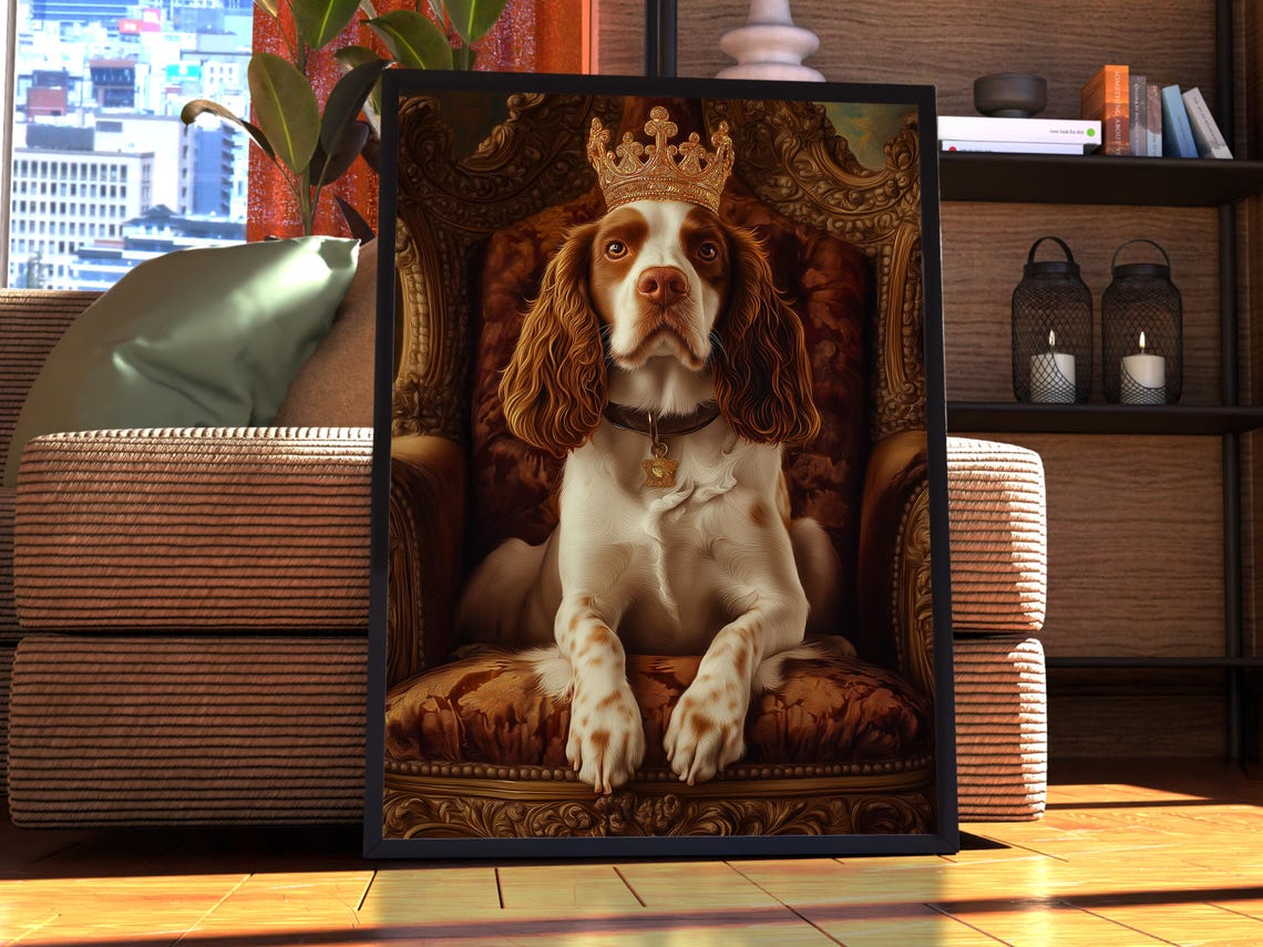 English Springer Spaniel Royal Portrait Poster Crowned Dog Throne Art