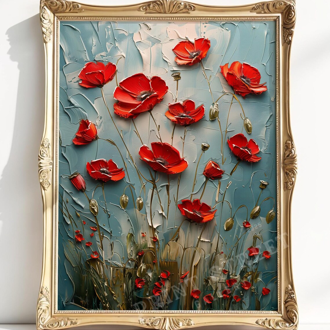 Bold Textured Red Poppies Impasto Oil Painting Floral Poster