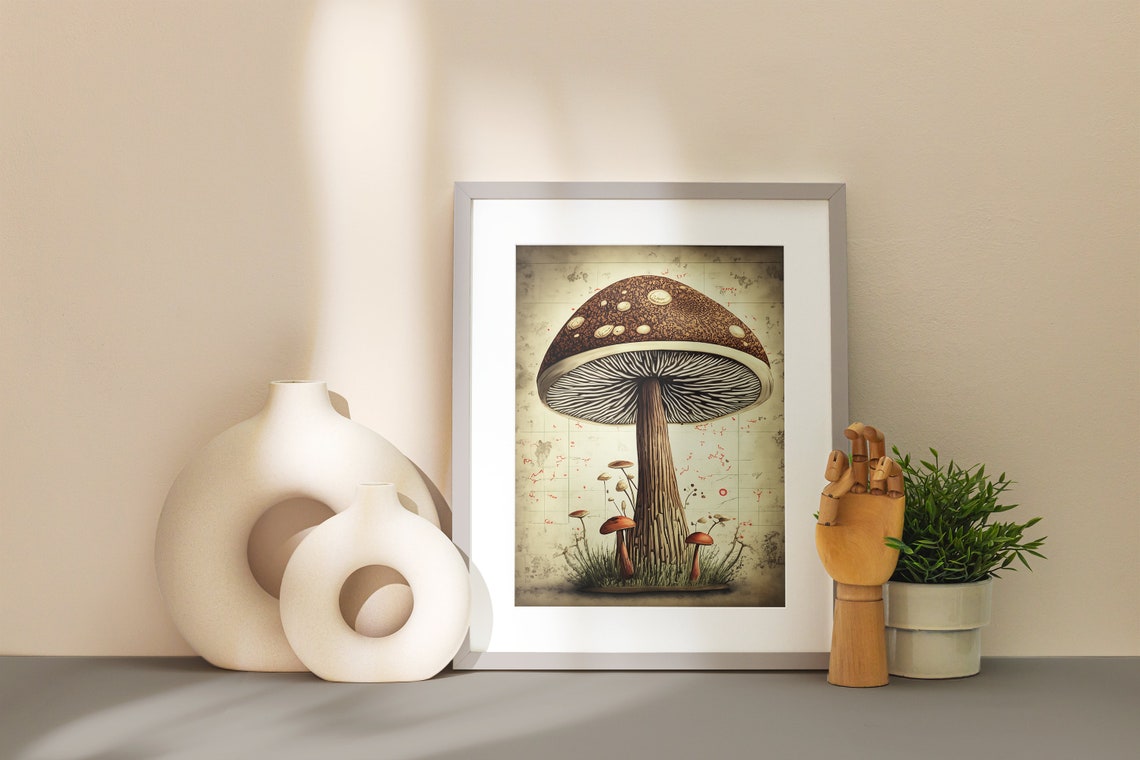 Oversized Brown Mushroom Vintage Botanical Art Illustration Poster - Image 2