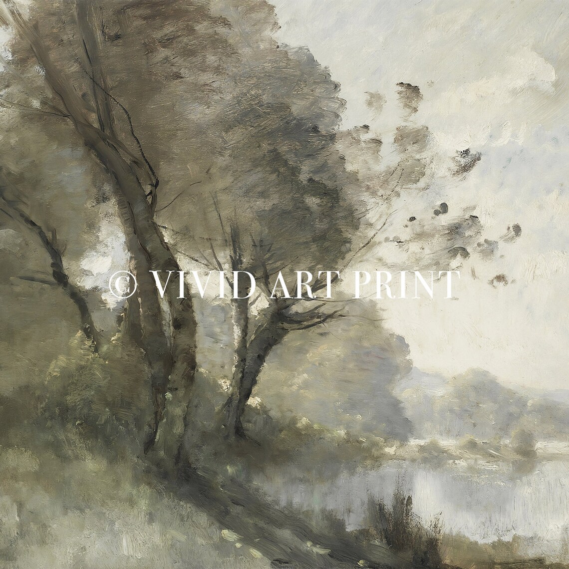 Riverside Landscape, Muted Vintage Art Print - Image 4