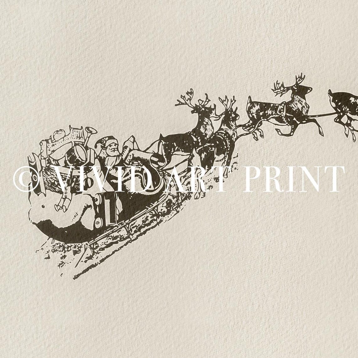 Flying Santa Sleigh, Vintage Holiday Art Print - Image 4