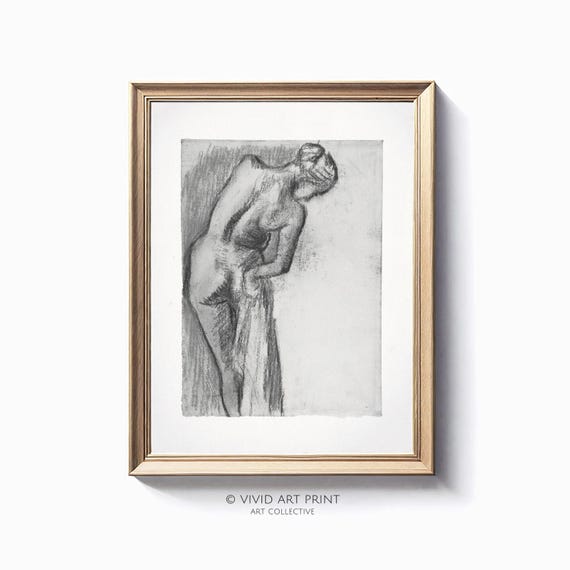 Antique Vintage Charcoal Drawing Woman Figure Art Print