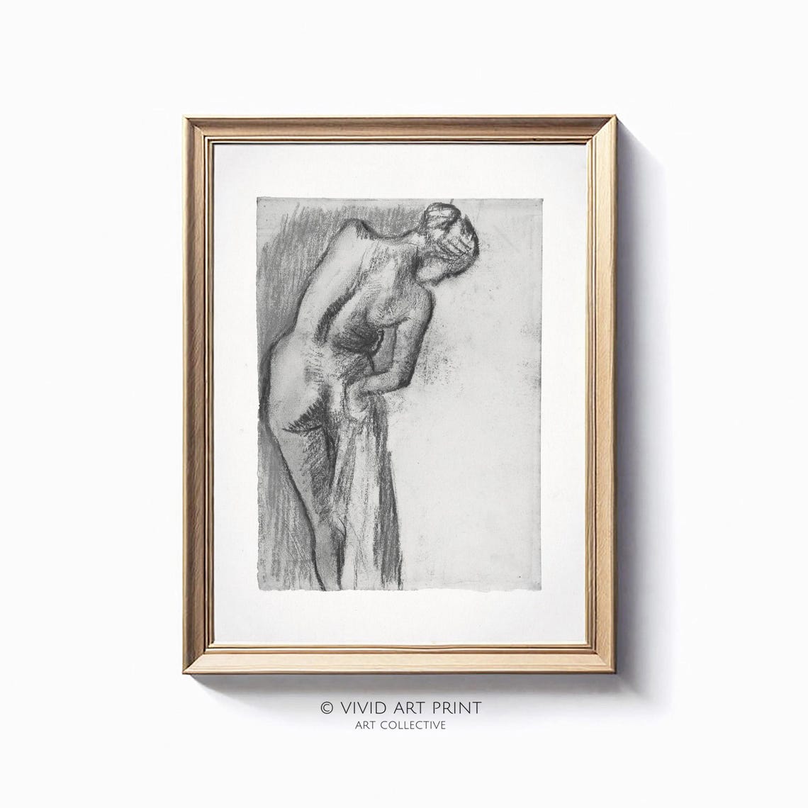 Antique Vintage Charcoal Drawing Woman Figure Art Print