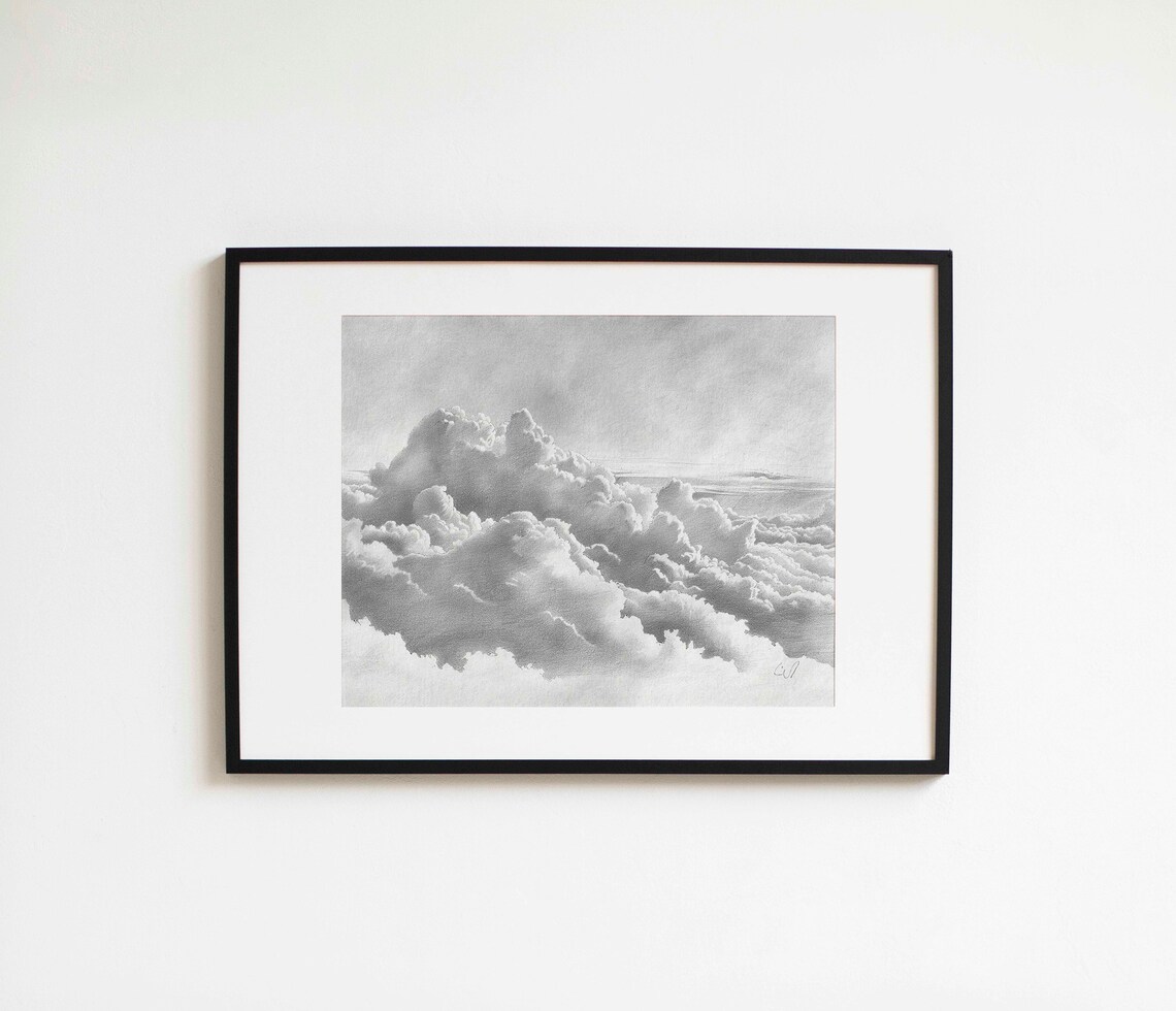 Cloud Study Vintage Pencil Sketch Art Wall Art Decor Vivid Art Print Cs 372 - Image 2