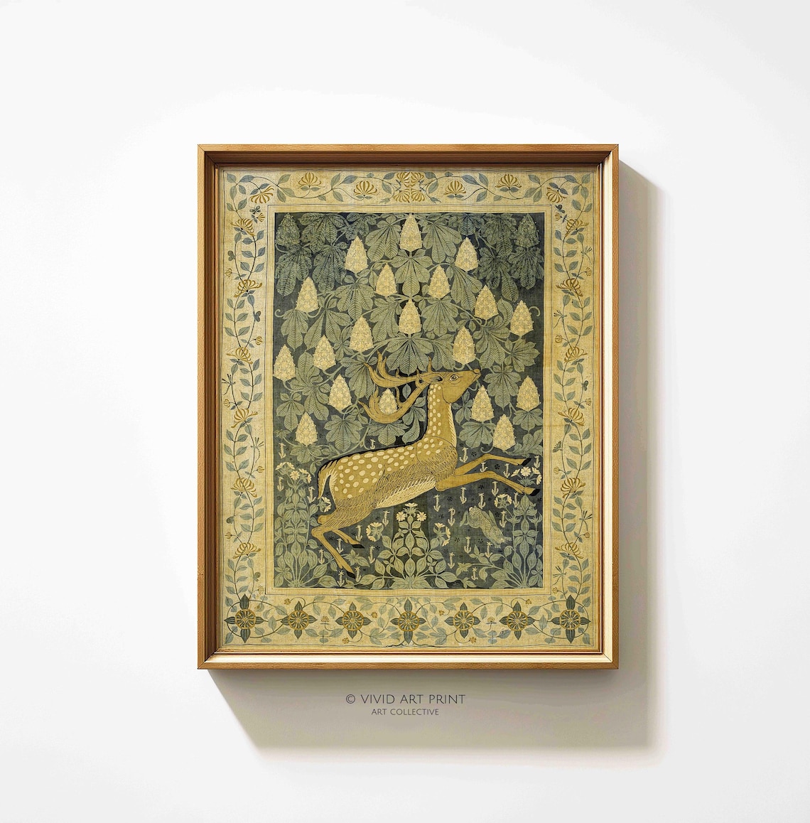 Vintage Golden Reindeer Decorative Pattern Art Print