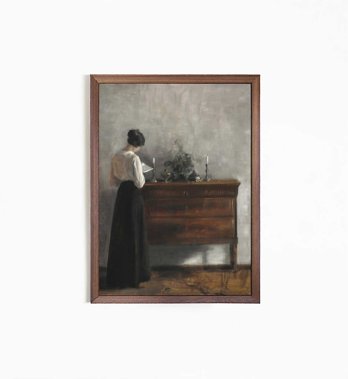 Woman Reading by Candlelight Vintage Interior Scene Oil Poster - Image 2
