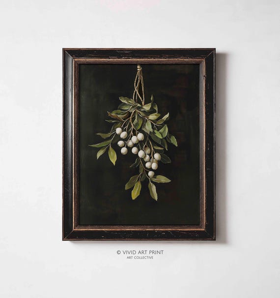 Winter Wall Art Mistletoe Moody Festive Holiday Christmas Minimalist Wall Decor Vivid Art Print Mh 316