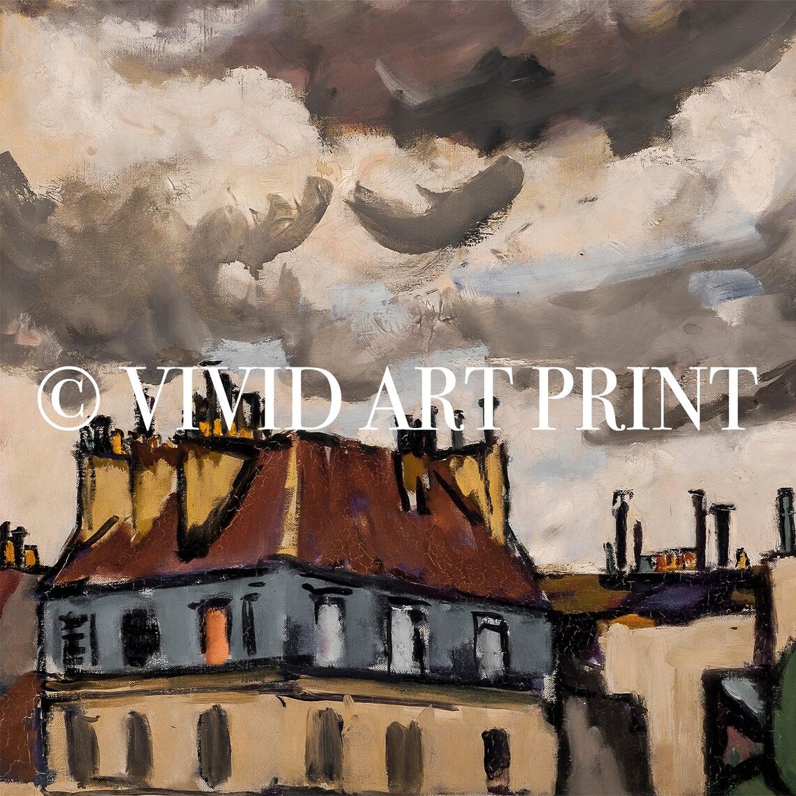 Moody Paris Rooftops and Clouds, Vintage Cityscape - Image 4