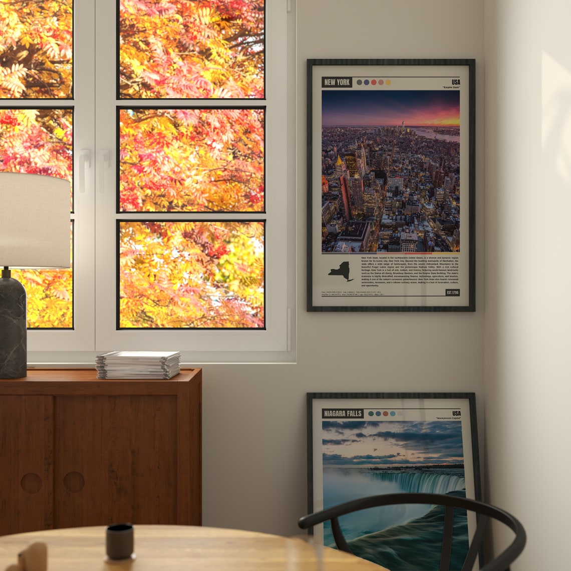 New York Empire State Manhattan Skyline Sunset Aerial View Poster - Image 2