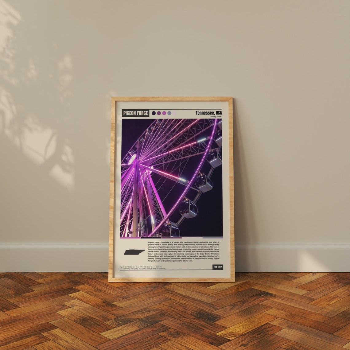 Pigeon Forge Tennessee String Town Ferris Wheel Night Poster - Image 3