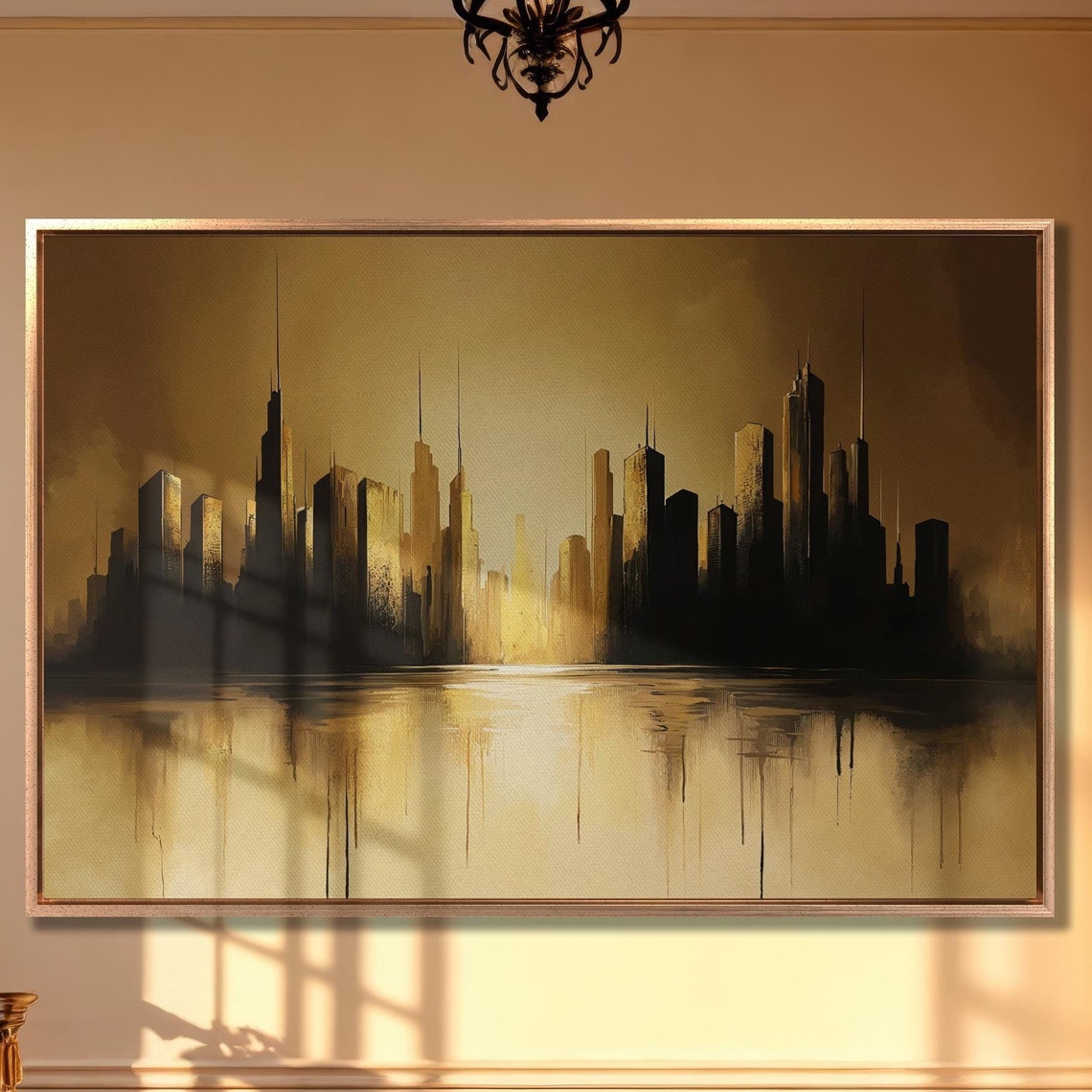 Golden And Black Cityscape Skyline Reflection Abstract Poster
