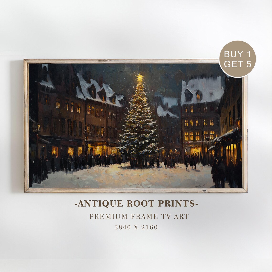 Christmas Tree Snowy Town Square Night Lights Vintage Holiday TV Poster