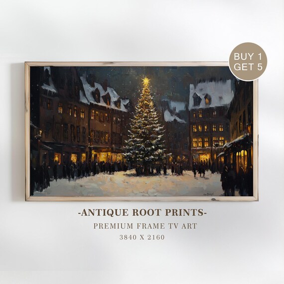 Christmas Tree Snowy Town Square Night Lights Vintage Holiday TV Poster