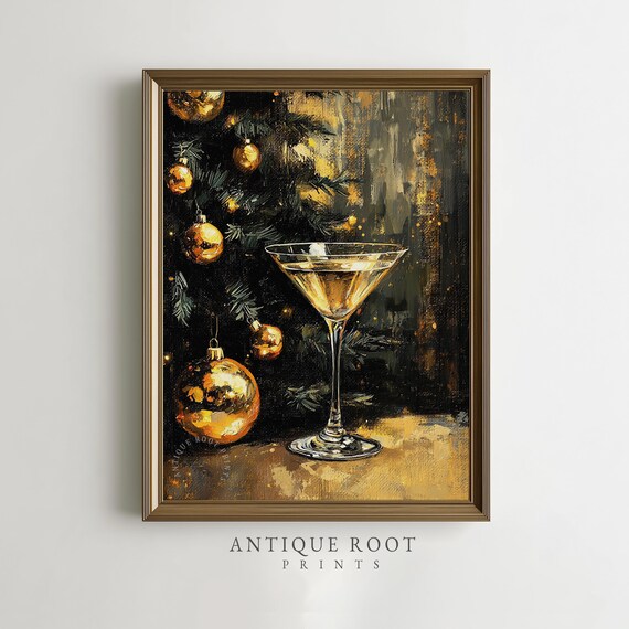 Christmas Glass Painting Festive Holiday Glam Art Moody Impressionist Print Elegant Wall Decor Instant 195