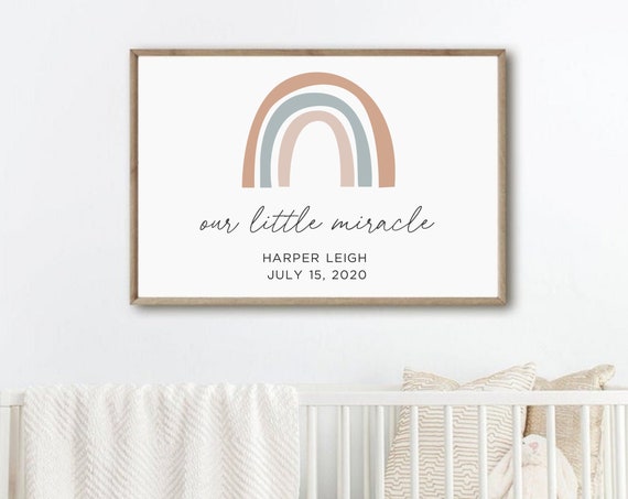 Miracle Baby Decor Nursery Name Sign Boho Nursery Rainbow Baby Wall Art Baby Shower Gift Girl Nursery Decor Boy Nursery Wall Art
