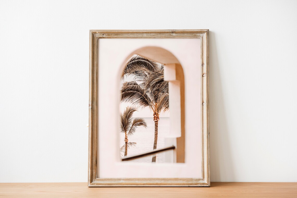 Palm Tree Sunset, Minimal Sage Green Art Print - Image 3