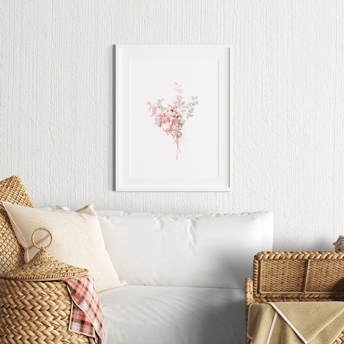 Blush Pink Watercolor Leaves Branch Delicate Floral Wall Art - Image 2
