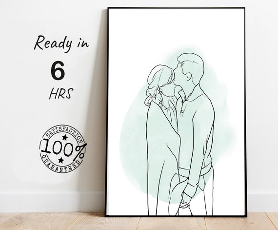 Emotional Couple Portrait Hand Drawn Line Drawing Sentimental Family Illustration Romantic Couple Painting Line Art Dads Special Gift