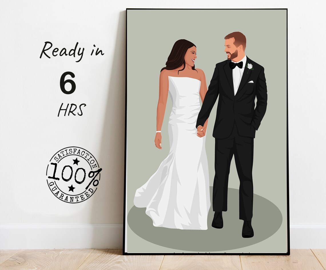 Wedding Couple Custom Color Portrait Strapless Gown Tuxedo Poster
