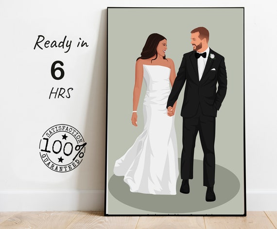 Wedding Couple Custom Color Portrait Strapless Gown Tuxedo Poster