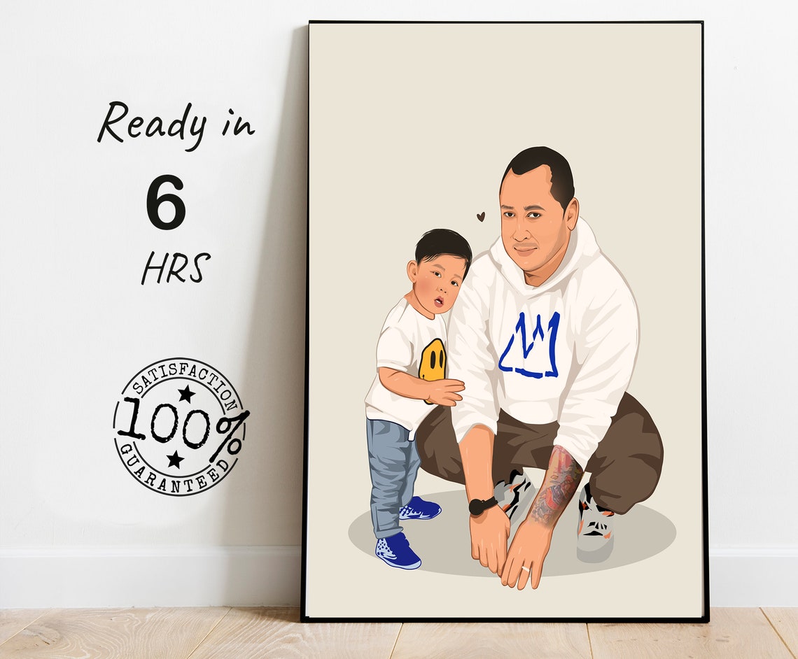 Father and Son Vector Portrait in Cool Streetwear Style Poster
