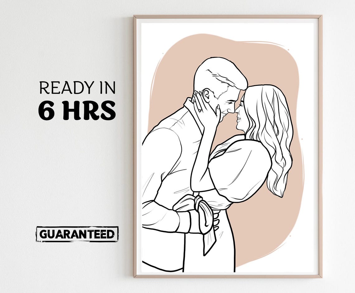 Romantic Couple Line Drawing in a Close Embrace Portrait Poster