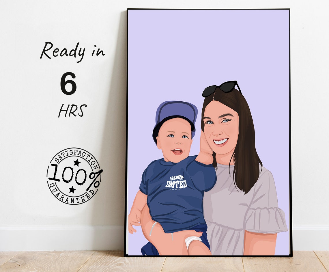 Mom and Baby Custom Color Portrait Lavender Background Family Poster