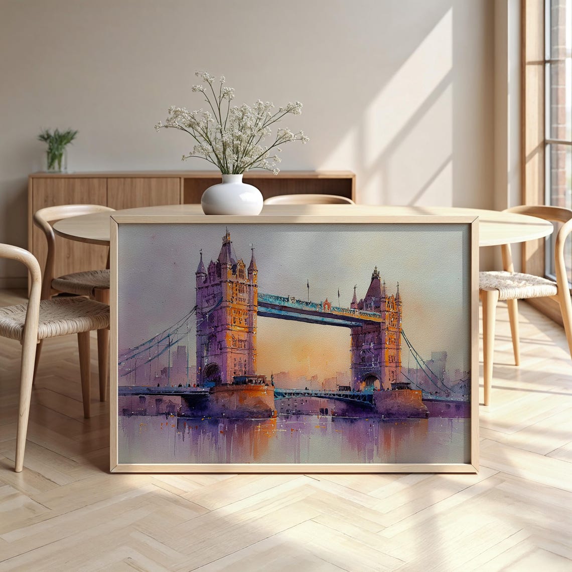Tower Bridge London Watercolour Dusk River Thames Skyline Poster