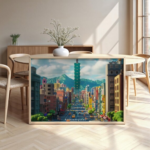 Taipei Cityscape Framed Poster Luxurious Design Ready To Hang Art