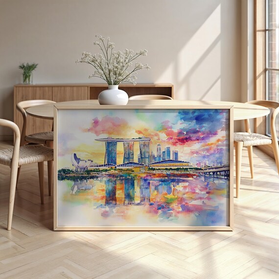 Singapore Cityscape Watercolour Framed Poster Luxurious Design Ready To Hang Art