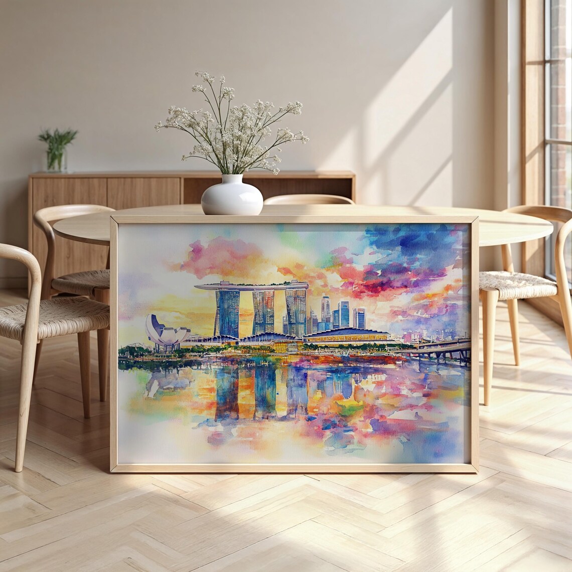 Singapore Cityscape Watercolour Framed Poster Luxurious Design Ready To Hang Art