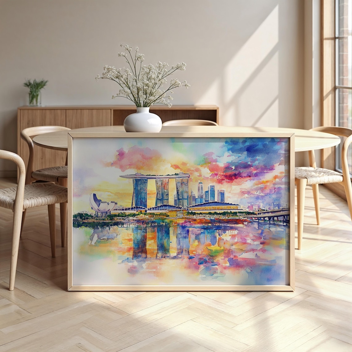 Singapore Marina Bay Sands Watercolor Skyline Cityscape Poster