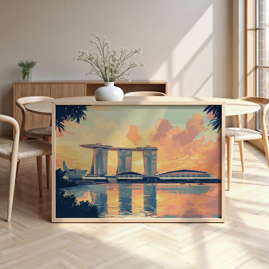 Marina Bay Sands Singapore Poster Sunset Skyline with Reflections