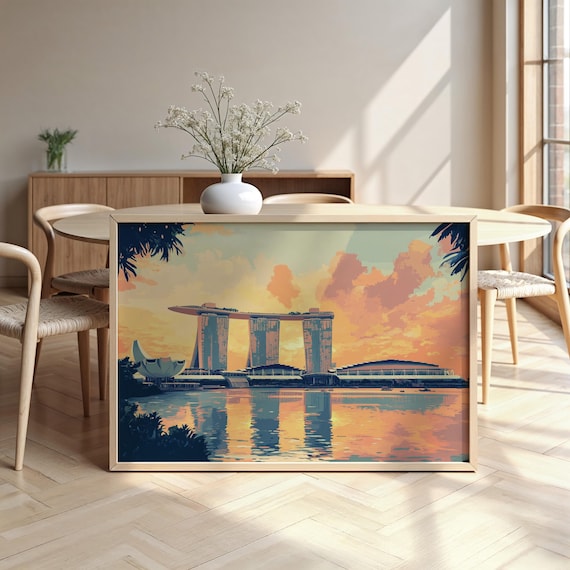 Marina Bay Sands Singapore Poster Sunset Skyline with Reflections