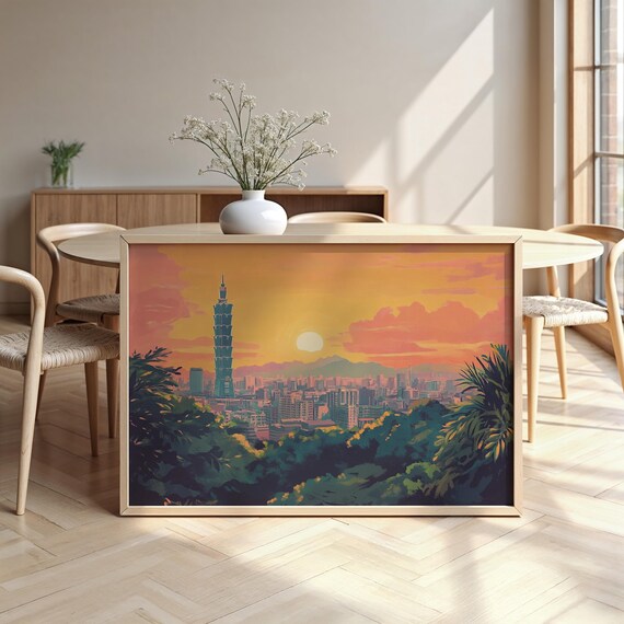 Taipei Cityscape Framed Poster Luxurious Design Ready To Hang Art