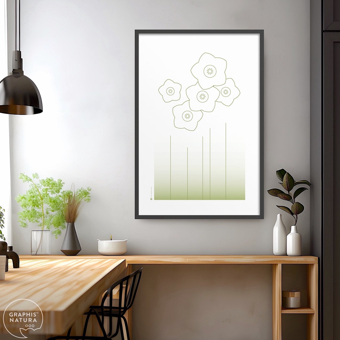 Olive Green Line Wildflowers Poster Minimalist Botanical Sketch - Image 4