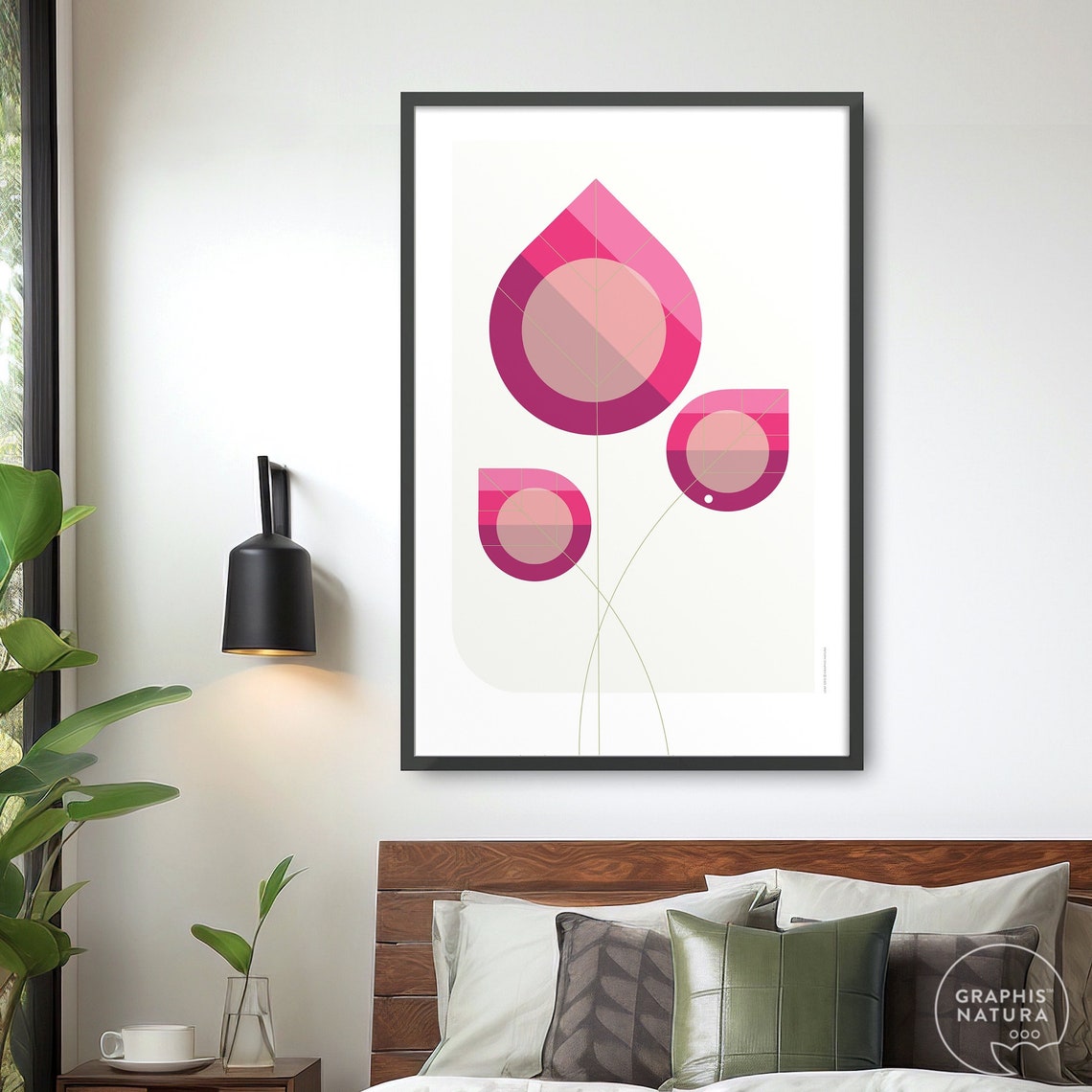 Modern Botanical Art Print Pink Botanical Art Geometric Botanical Print Colorful Magenta Botanical Leaf Print Nature Art Wall Art - Image 5