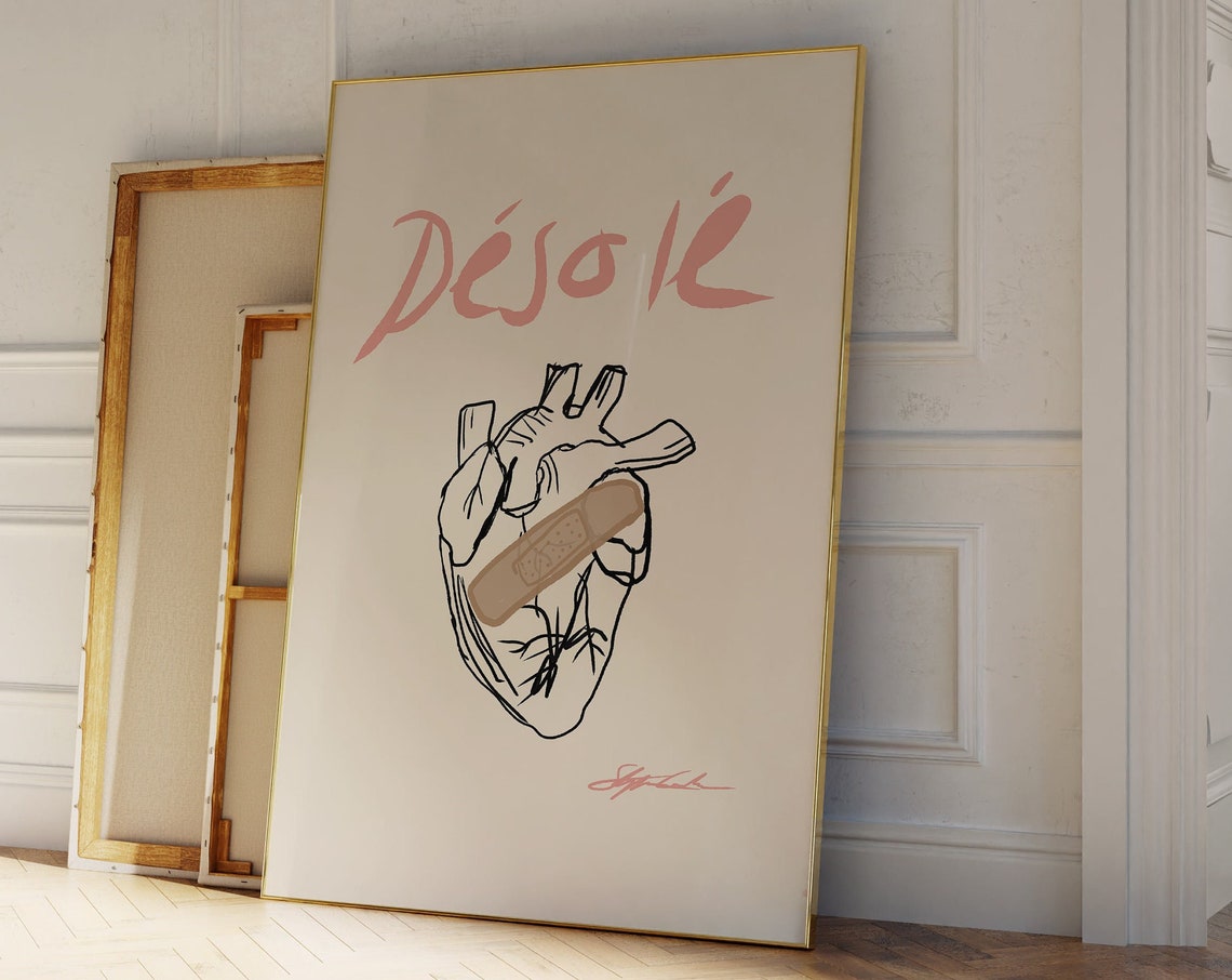 Desole Pink Script Trendy Heart Sketch Mid Century Style Poster