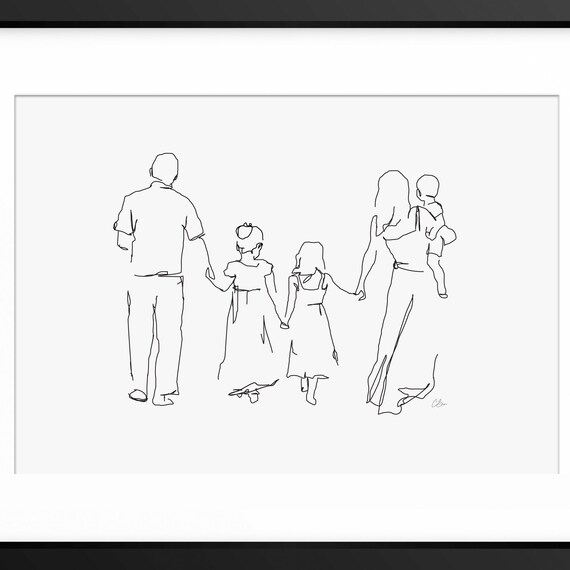 Family Print Family Line Art Family Drawing Family Illustration Family Portrait Mothers Day Print Fathers Day Print Family Wall Art